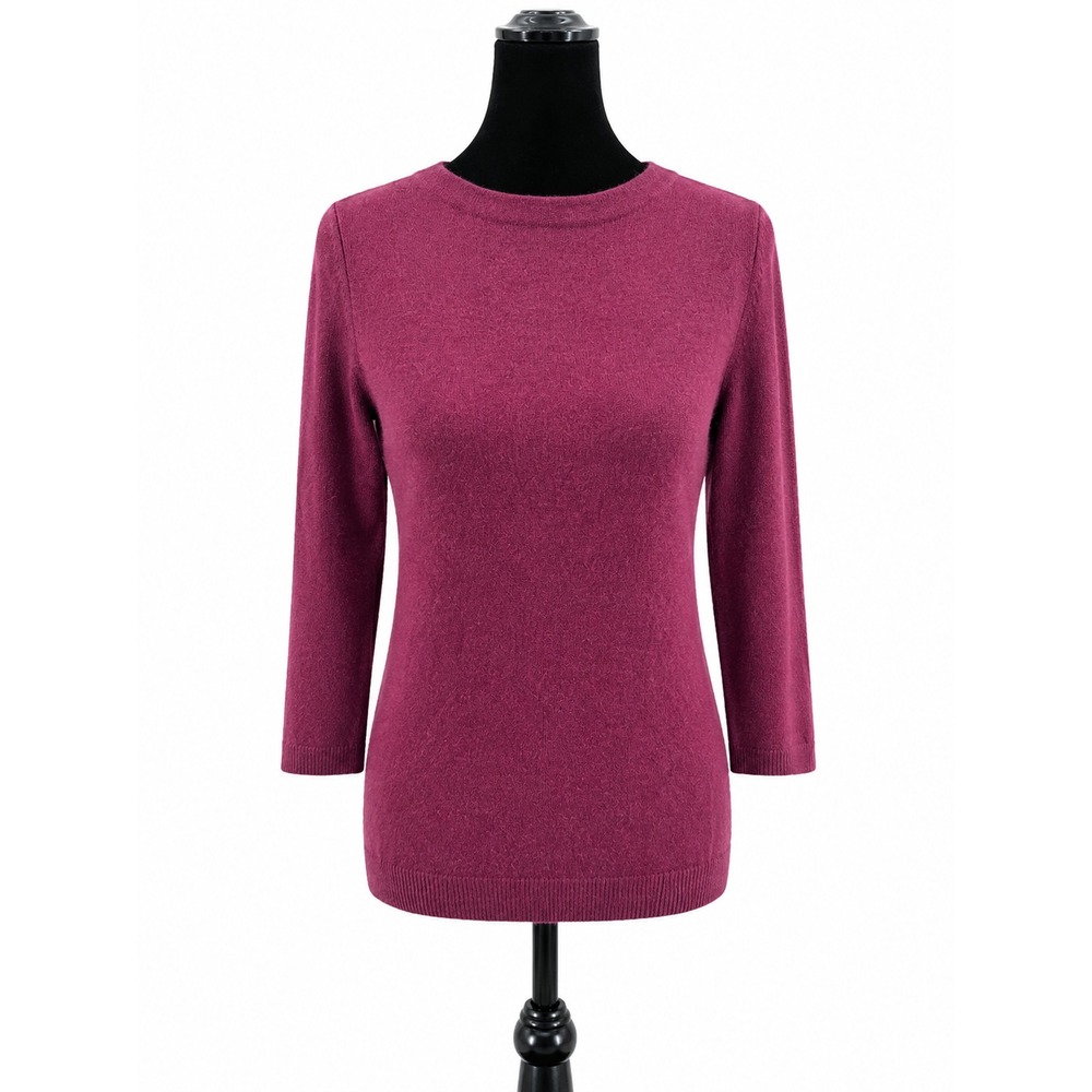 Talbots Plus Petite Cashmere Sweater Womens XP Burgundy Crewneck 3/4 Sleeve